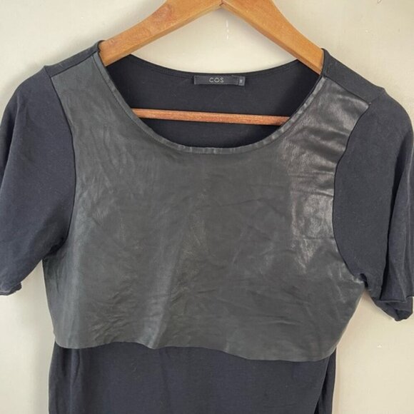 COS black women’s faux leather front scoop neck Tee shirt size XS - Picture 5 of 10